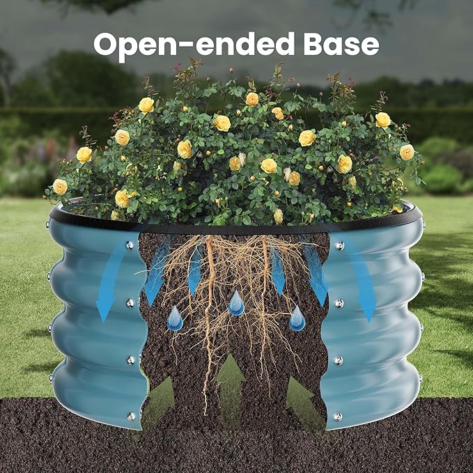 ZXZYHFTY Round Galvanized Raised Garden Bed kit, Blue Outdoor Garden Raised Planter Box, Round Large Metal Raised Garden Beds for Vegetable 2 * 2 * 1ft 1 Pack