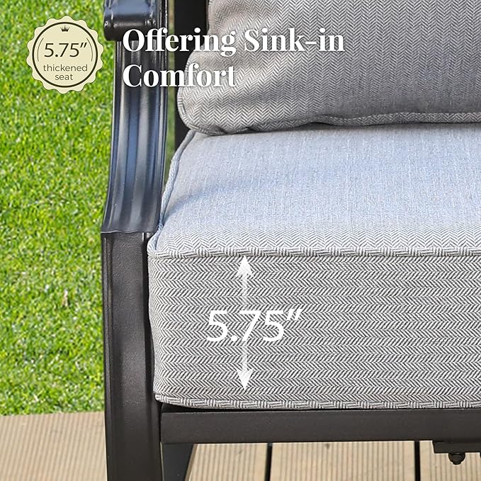 Patio Furniture Set 6 pcs, Outdoor Patio Furniture, 1 X 3-Seat Sofa, 4 X Single Chairs, 1 X Coffee Table and 5.75" Extra Thick Cushion, Patio Conversation Set,Grey