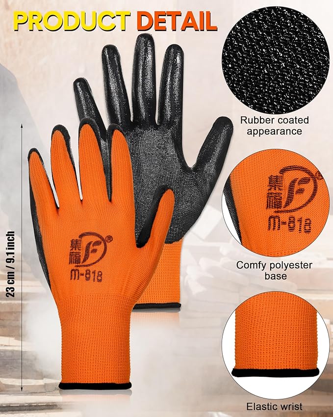 Nuogo 48 Pairs Gardening Gloves for Men Women Rubber Coated Safety Work Gloves Bulk for Gardening Construction Work