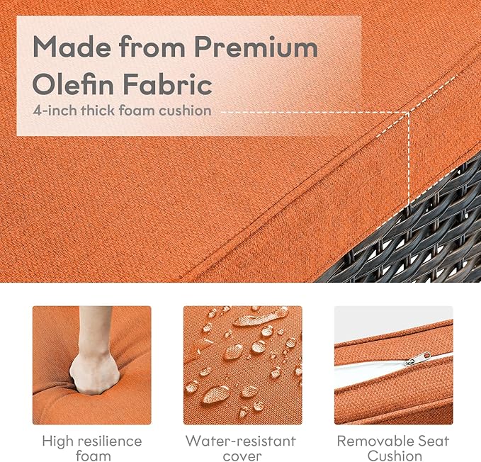 Outdoor Swivel Rcoker Wicker Chairs - Swivel Patio Chairs Set of 2 Patio Furniture Sets with Covered Cushion for Porch Deck Balcony Backyard, Orange Cushion