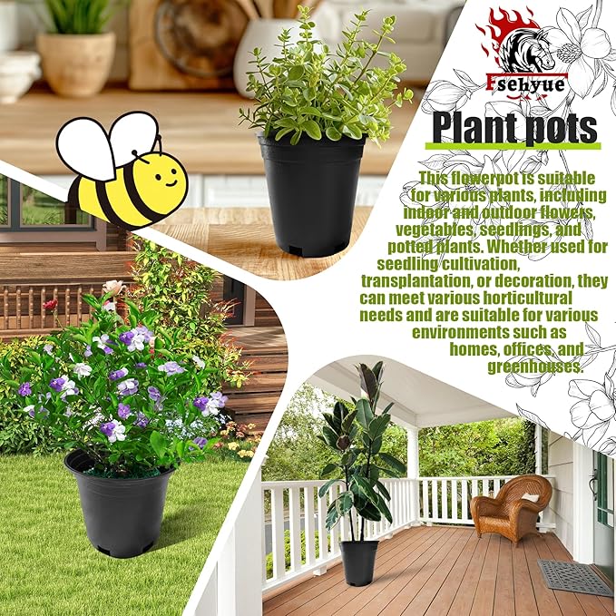 1 Gallon Nursery Pots Plastic Container Injection Molded Pot for Plants Flexible with Drainage Holes Suitable for Plants Soil Growers or Hydroponics Black 10 Pcs