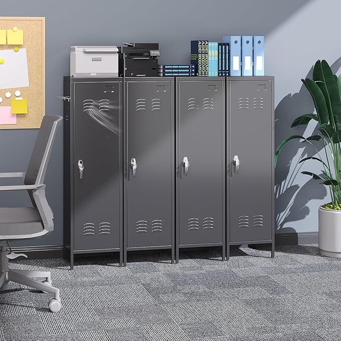 METAN Metal Storage Lockers with 1 Door and 1 Adjustable Shelf,55''H*15''W*15''D Steel Lockers with Hooks for School,Home,Office,Gym,Assembly Required,Black