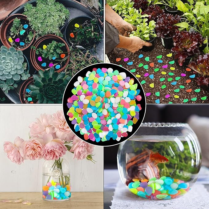 350 PCS Luminous Stones – Mixed Color Glow Rocks Decorations DIY Decorative Pebbles for Aquarium Fish Tank Sidewalk Garden Path Patio Terrace Lawn Yard Ornaments Colorful Cobbles Decor FD05MX350