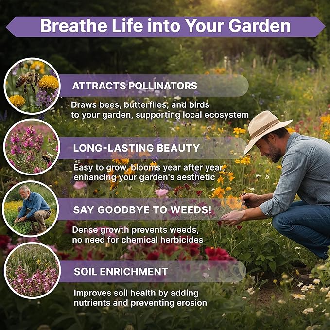 Organo Republic 23 Wildflower Seeds Annual & Perennial Mix for Indoor & Outdoors, Attract Birds & Butterflies 100,000+ Non-GMO, Heirloom Garden Seeds, 4oz Packet for Growing Wild Flowers