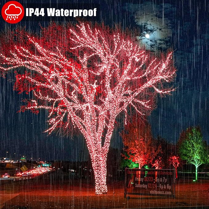 Vivideal 300 LED Red Christmas Lights, 99ft String Lights Indoor 8 Modes Clear Wire, Connectable Waterproof Plug in Red String Lights for Bedroom Indoor Outdoor Halloween Christmas Decorations