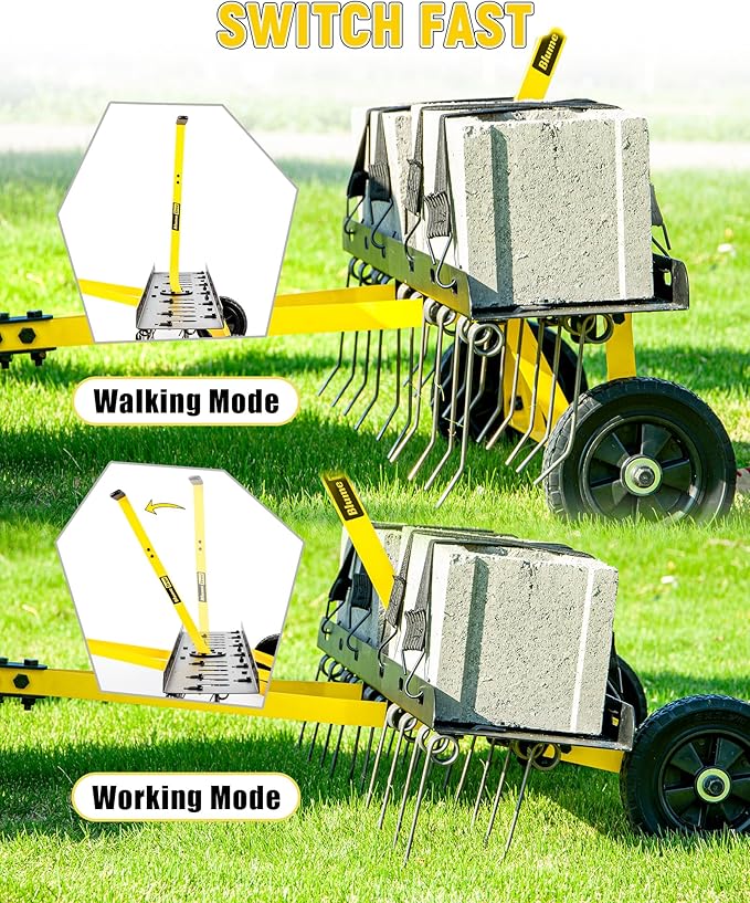 48 Inch Tow Behind Dethatcher, Pull Behind Lawn Dethatcher with 24 Spring Steel Tines, Grass Dethatcher, Removes Thatch, Riding Lawn Tractor for Large Lawns, Yard and Garden Care