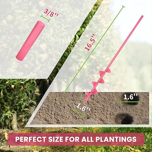 TCBWFY 1.6 x 16.5 Inch Pink Auger Drill Bit for Planting - Garden Tools Auger Drill Bit, Spiral Garden Auger, Drill Auger Bit for Planting Bulbs and Flowers