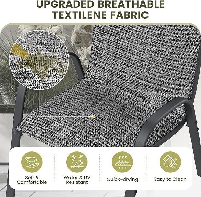UDPATIO Patio Chairs Set of 4, Stackable Outdoor Dining Chairs with High Back, Breathable Textilene Fabric Outdoor Chair All Weather, 350LBS Capacity for Garden, Backyard (Dark Grey)