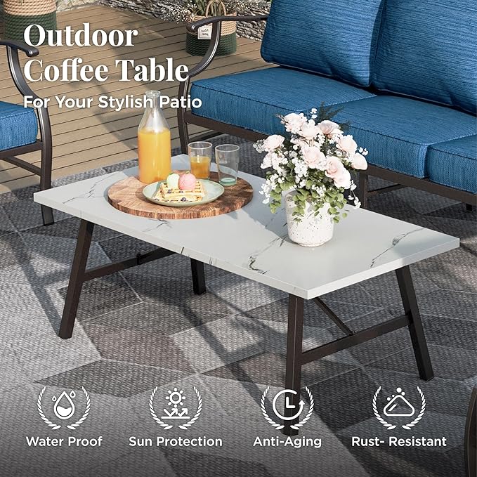 Patio Furniture Set 6 pcs, Outdoor Patio Furniture, 1 X 3-Seat Sofa, 4 X Single Chairs, 1 X Coffee Table and 5.75" Extra Thick Cushion, Patio Conversation Set,Gemstone Blue