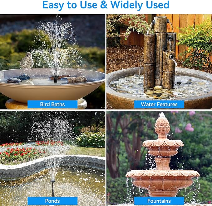 POPOSOAP Solar Fountain Pump for Bird Bath, 6.5W Solar Water Fountain Pump with Upgraded Dry-run Protection & Double-layer Nozzles 5Ft Tubing for Pond, Bird Bath, Backyard Water Feature