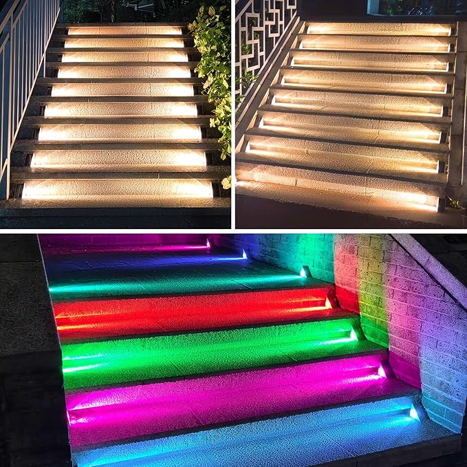 Ellasay Stair Lights Outdoor 16 Pack,10 Color Modes Solar Step Lights for Outside, Waterproof IP65 Solar Lights for Garden Stair,Patio,Deck,Yard,Front Step, Front Porch Decor