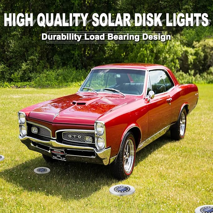 Solar Ground Lights-Waterproof Solar Lights Outdoor Garden- Solar Disk Lights-Upgraded 16LED Bright in-Ground Lights-Landscape Lights for Pathway, Yard, Lawn, Patio, Walkway (12 Pack White Light)