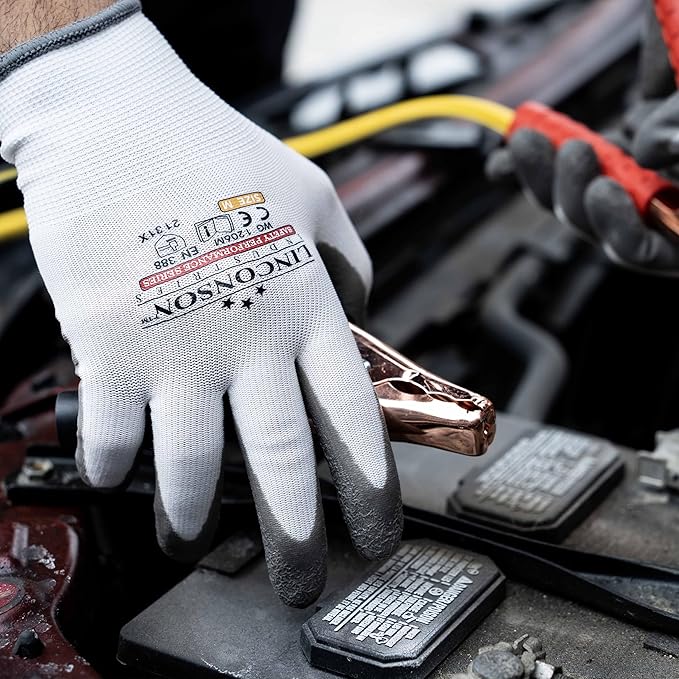 linconson 12 Pack Safety Performance Series Construction Mechanics Wrinkle Latex Work Gloves