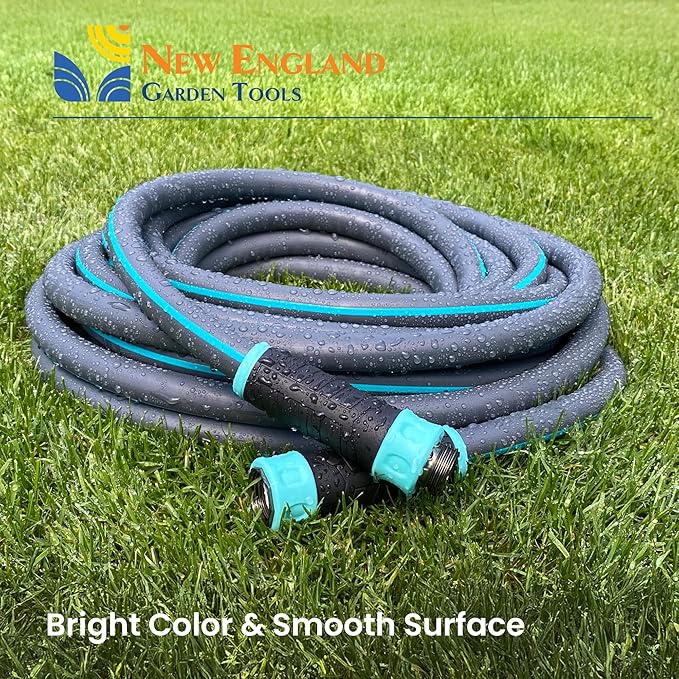 Hybrid Garden Water Hose 100 ft x 5/8”, Durable Heavy Duty Material, Kink-Free with Swivel Grips and Anodized Couplings, 700007 by New England Garden Tools