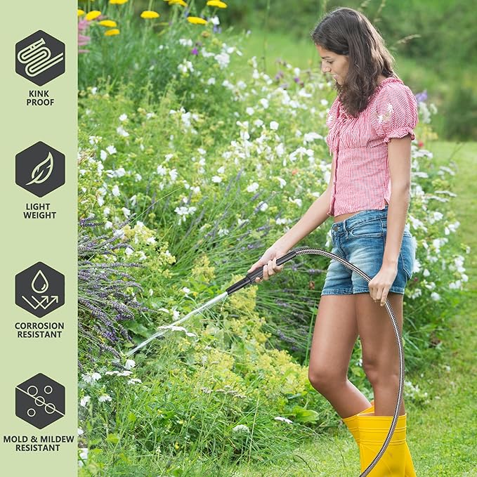 100FT 304 Stainless Steel Garden Hose-2025New Upgraded Quality Metal Expandable Hoses With 3/4 Solid Fitting,Sturdy and Lightweight, Kink-Free, Rust Proof & Ultra-Durable Water Hose For Yard Camper