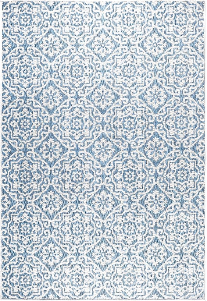 Nicole Miller New York Patio Country Julia Transitional Geometric Indoor/Outdoor Area Rug, Blue/Grey, 3'11"x5'2"