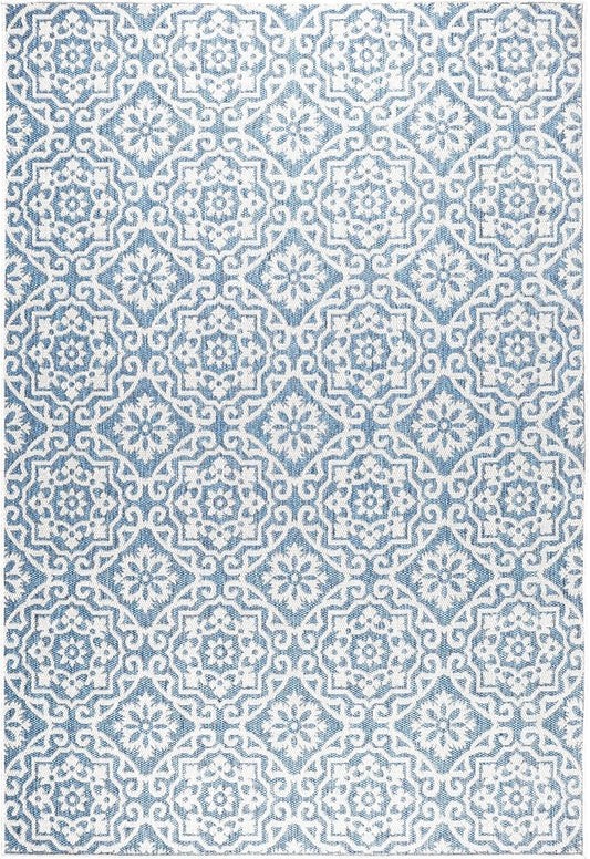 Nicole Miller New York Patio Country Julia Transitional Geometric Indoor/Outdoor Area Rug, Blue/Grey, 3'11"x5'2"