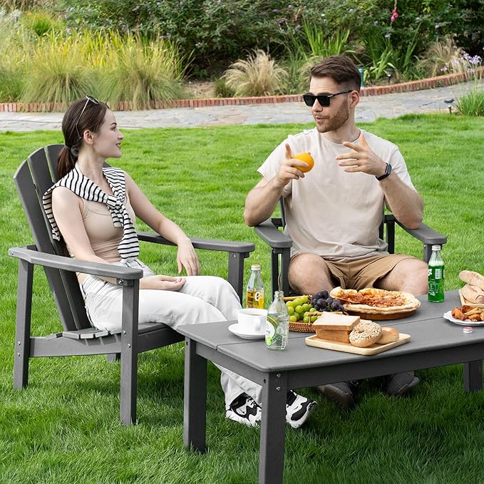 Stackable Adirondack Chair Set of 4, HDPE Outdoor Patio Chair - Durable and Space Saving, Suitable for Porches, Lawns or Garden, Grey