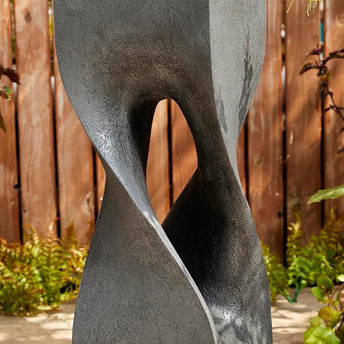 Glitzhome Modern Geometric Outdoor Water Fountain with LED Light, Oversized Pedestal Water Fountains with Submersible Pump, Sphere Floor Standing Fountain with Pebbles for Garden Patio Decor, 40.5”H