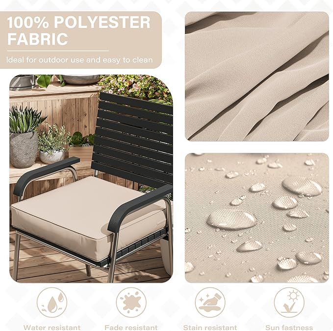 Patio Chair Cushions 18.5 X 16 X 4 Inch Waterproof Outdoor Seat Cushions for Patio Furniture, Outdoor Sofa Couch Pads with Ties & Handle, Set of 2, Sand