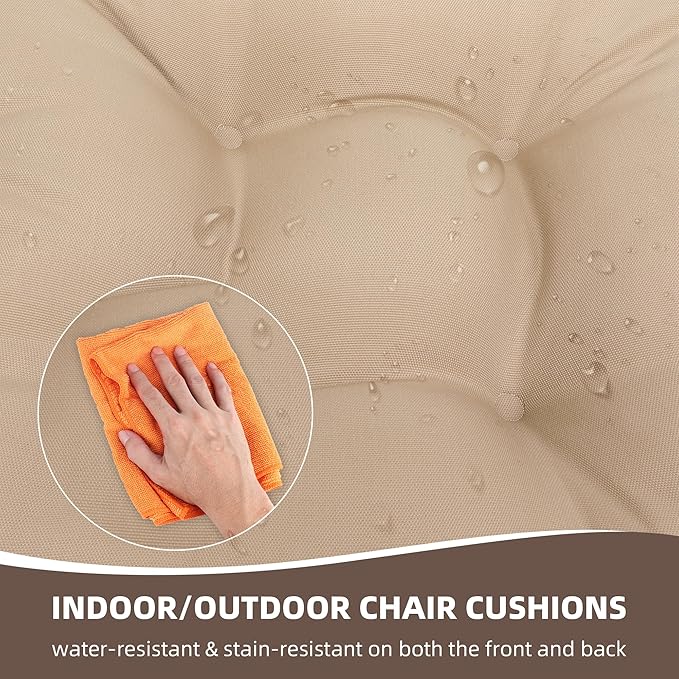 RACE LEAF 4 Pack 17x17 Inch Patio Chair Cushions, Thickened Seat Cushions Waterproof Stain Resistant with Non-Slip Ties (Khaki)