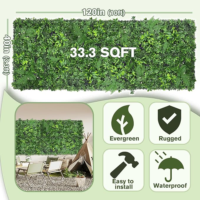 Artificial Green Boxwood Grass Wall Roll: 40"x120"(33.5 SQFT) UV Protected Ivy Privacy Hedge Fence Screen for Chain Link Fences Panel Indoor,Outdoor Patio Balcony & Garden