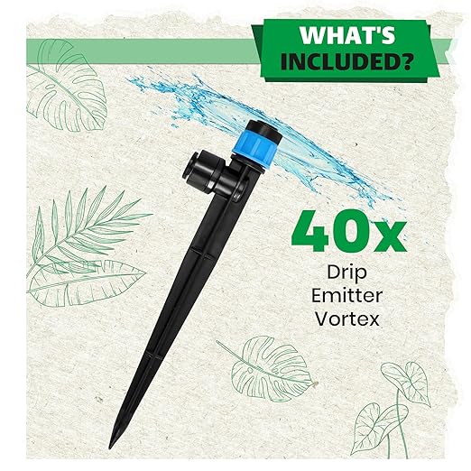 Bonviee 40-Pack Drip Irrigation Emitters, 1/4" Push-to-Connect Irrigation Stakes – Adjustable 360° Water Saving Garden Sprinklers for Potted Plants, Lawn, Vegetable Beds