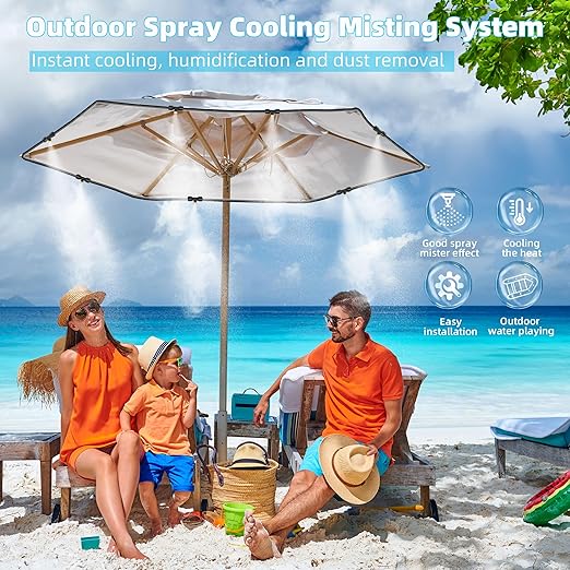 50FT Misters for Outside Patio Outdoor Misting System with Water Filter Automatic Cooling Patio Greenhouse Fan BBQ Pool Mist Kit for Irrigation Garden Durable All-Weather 1/4" Tubing