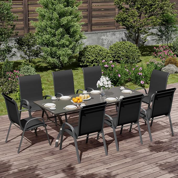 UDPATIO Patio Chairs Set of 8, Stackable Outdoor Dining Chairs with High Back, Breathable Textilene Fabric Outdoor Chair All Weather, 350LBS Capacity for Garden, Backyard (Black)