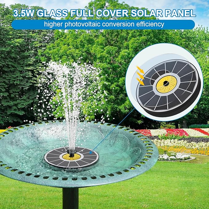 Solar Fountain for Bird Bath, 3.5W Upgraded Solar Bird Bath Fountains with 4 Fixed Pipes 7 Nozzles No Battery, Solar Fountain Pump for Bird Bath Outdoor(White)