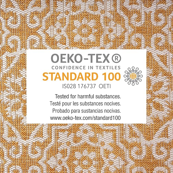 Nicole Miller New York Patio Country Julia Transitional Geometric Indoor/Outdoor Area Rug, Yellow/White, 5'2"x7'2"