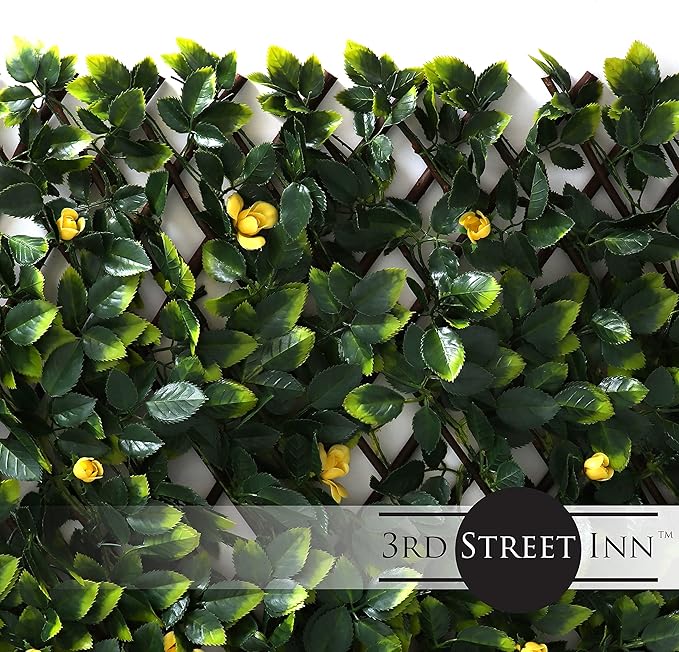 3rd Street Inn™ Leaf Trellis - Bamboo Greenery Panel - Boxwood and Ivy Privacy Fence Substitute - DIY Flexible Fencing (1, Yellow Rose Rattan)