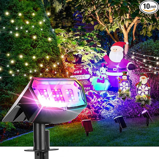 Solar Spot Lights Outdoor, 9 Lighting Modes RGB, Solar Lights Outdoor Waterproof IP65, 63 LED Landscape Spotlights for Holiday Decorations-10 Pack