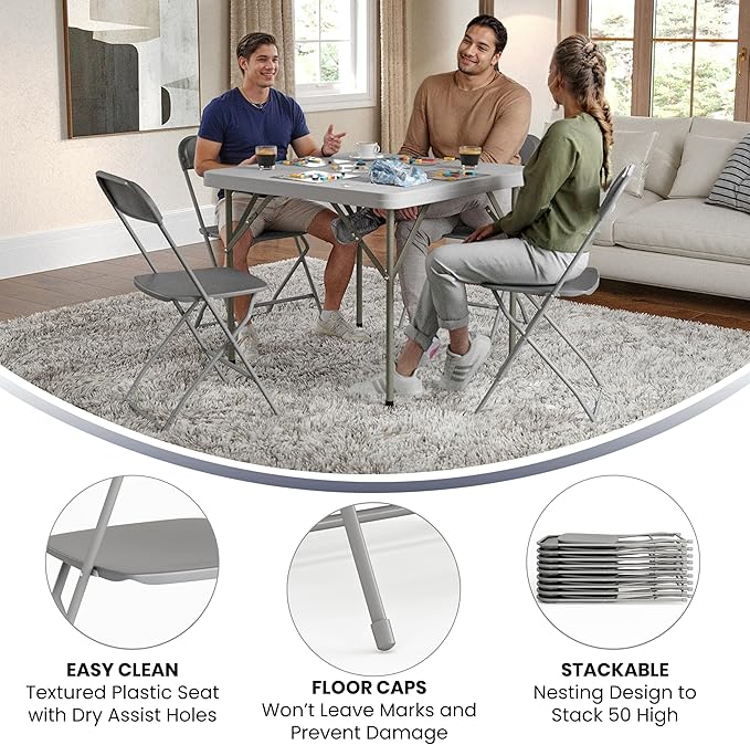 Flash Furniture Hercules Series Plastic Folding Chair - Grey - 6 Pack 650LB Weight Capacity Comfortable Event Chair-Lightweight Folding Chair