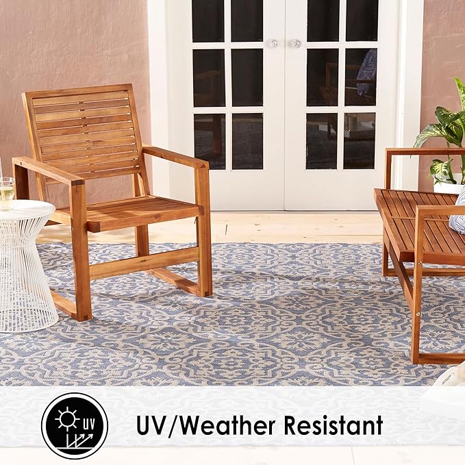 Nicole Miller New York Patio Country Julia Transitional Geometric Indoor/Outdoor Area Rug, Blue/Grey, 3'11"x5'2"