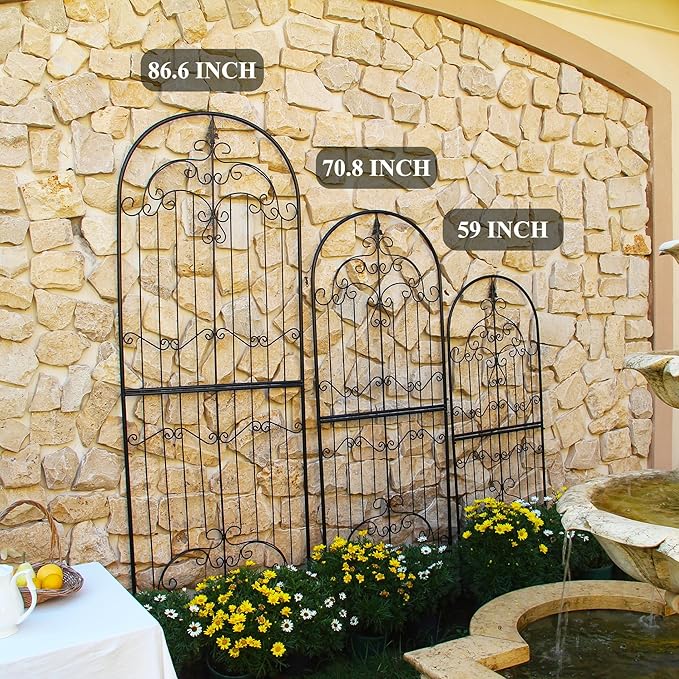 Trellis for Climbing Plants 70.8" H x 25.6" W Metal Wrought Iron Outdoor Wall Panel for Vines Flowers Elegant Accent Decorative Garden Structure