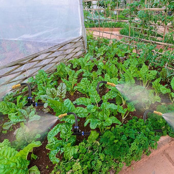 Zonon 10 Pcs Brass Misting Nozzles Tee with 4 Inch Built in Hose 360 Degree Rotation Adjustable Water Mister Nozzles Thread Sprayer 0.043" Misting Parts and Accessories for Patio Outdoor Cooling