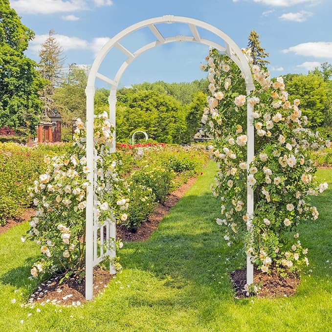 VINGLI Vinyl Garden Arbor, PVC Wedding Arch for Ceremony Party, Garden Trellis for Climbing Plants Outdoor, Arch Backdrop Stand for Garden, Backyard, Lawn