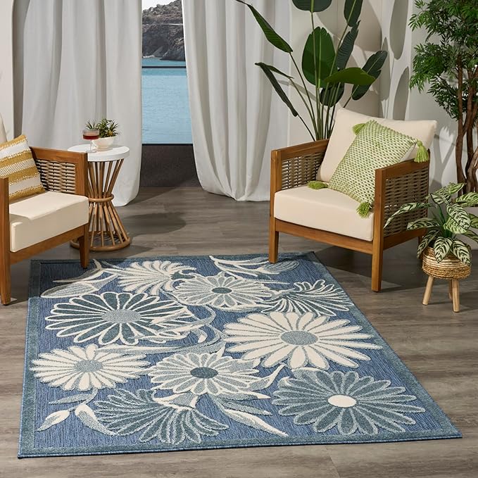 Nourison Aloha Blue 3'6" x 5'6" Area Rug - Easy Clean, Non Shedding, Bed Room, Living Room, Dining Room, Kitchen (4' x 6')