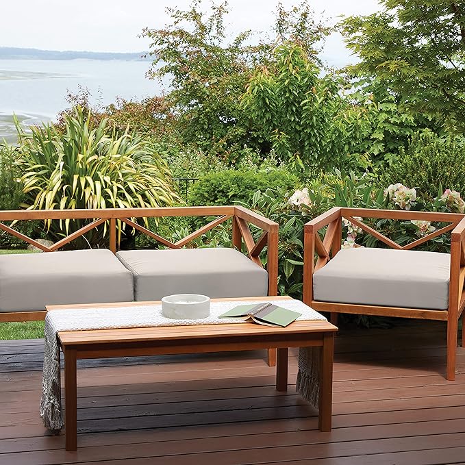 Classic Accessories Ravenna Water-Resistant 25 x 25 x 5 Inch Square Patio Seat Cushion Slip Cover & Foam, Mushroom, Lounge Chair Cushion