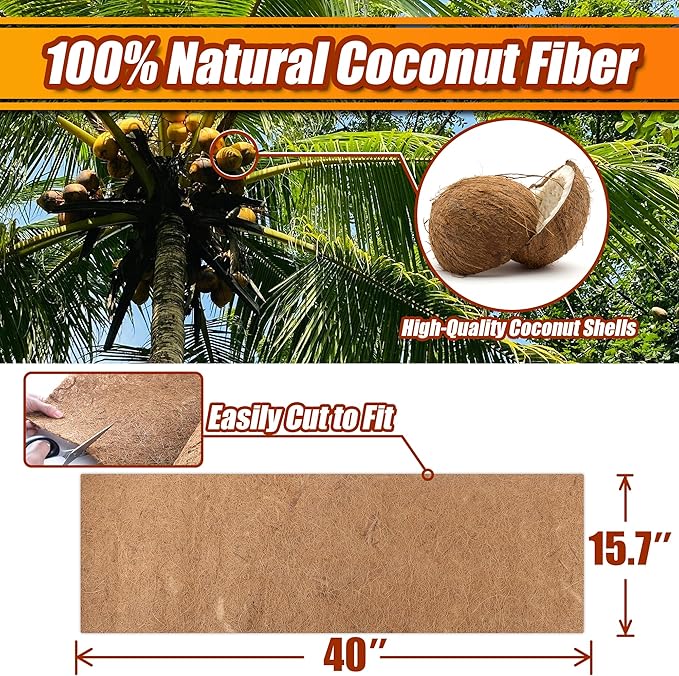 Coco Liner Roll, 16 x 40 Inch Coconut Fiber Liners for Planter Window Box Flower Basket, Natural Coco Coir Sheet Coco Mats for Animal Pet Pad, Reptile Carpet, Garden Decoration