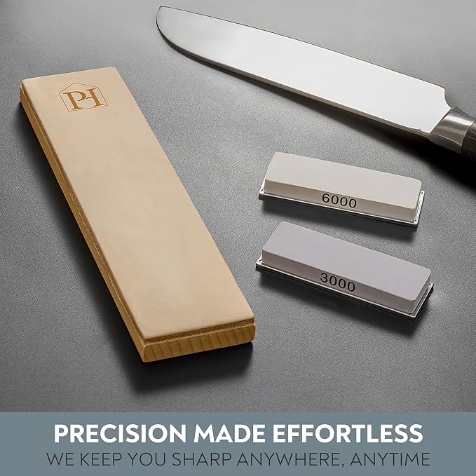 3000 & 6000 Grit Whetstone Plates Set – Extra Fine Corundum Sharpening Stones – Includes Leather Strop & Cleaning Eraser - Compatible Only with Parkway Home Adjustable Rolling Knife Sharpener