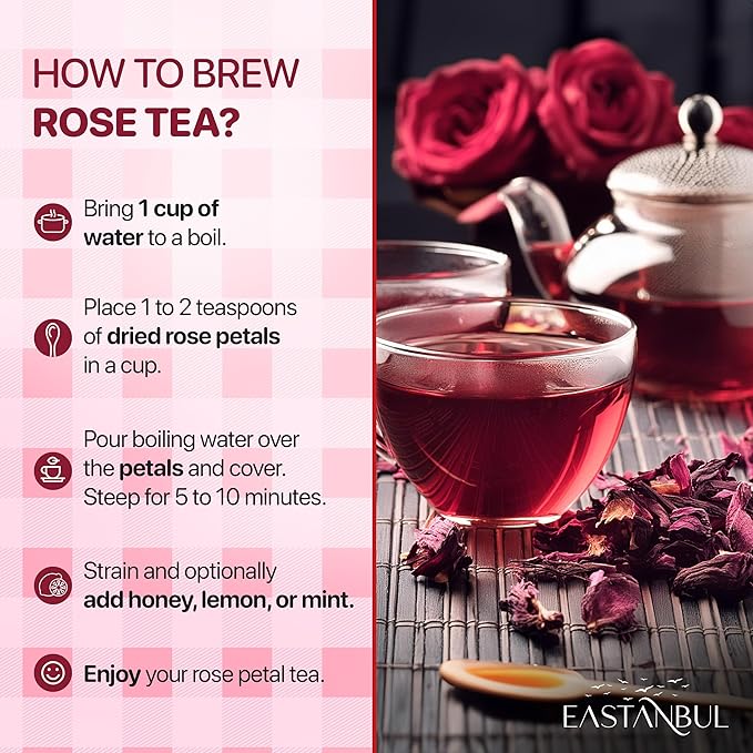 Eastanbul Dried Rose Petals, 2.1oz, Premium Edible Rose Petals, Dried Flower for Herbal Tea, Decoration, Sprinkles, Dessert Topping, From Mediterranean Flowers, Natural, Vegan, Gluten Free, Non GMO