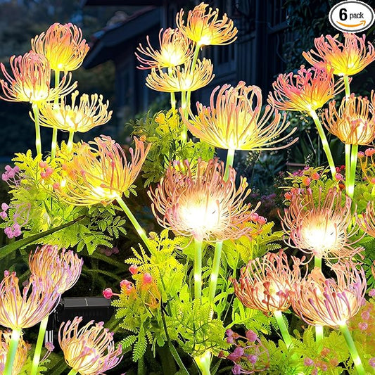 Solar Garden Lights Outdoor, 6 Pack Solar Flowers Lights,18 Head Waterproof Flower with Glowing Stems, Solar Lights Outdoor for Yard, Pathway, Garden Decor & Gardening Gift