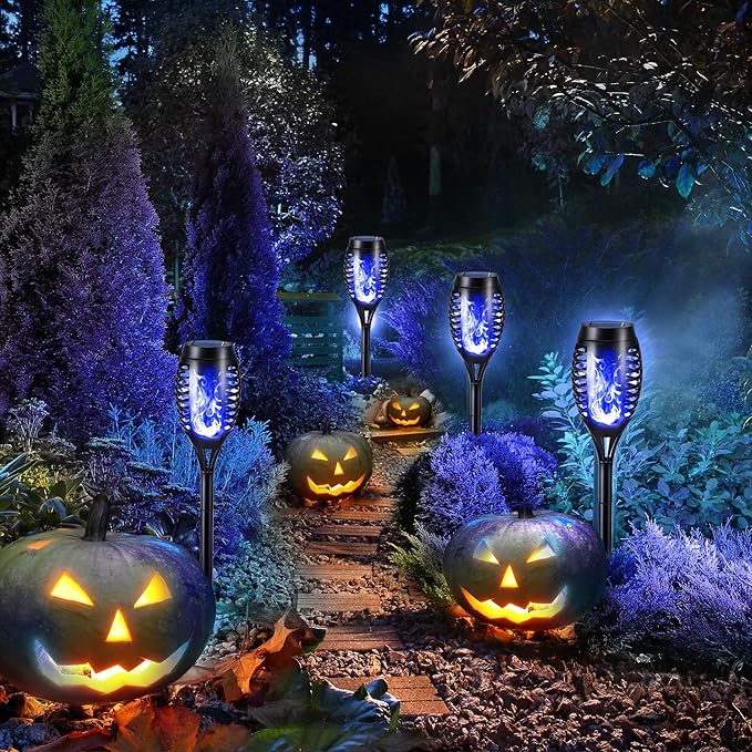 Toodour Solar Torch Flame Lights, 12 Pack Solar Lights Outdoor with Flickering Flame, Waterproof Solar Pathway Lights Landscape Decoration Lighting for Garden, Lawn, Yard, Outdoor Decorations - Blue