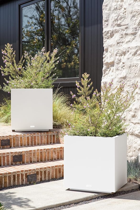 Veradek Block Series Cube Plastic Planter - Large Square Planter for Indoor or Outdoor Patio/Garden | Durable All-Weather Use with Drainage Holes | Modern Décor for Tall Plants, Trees, Flowers