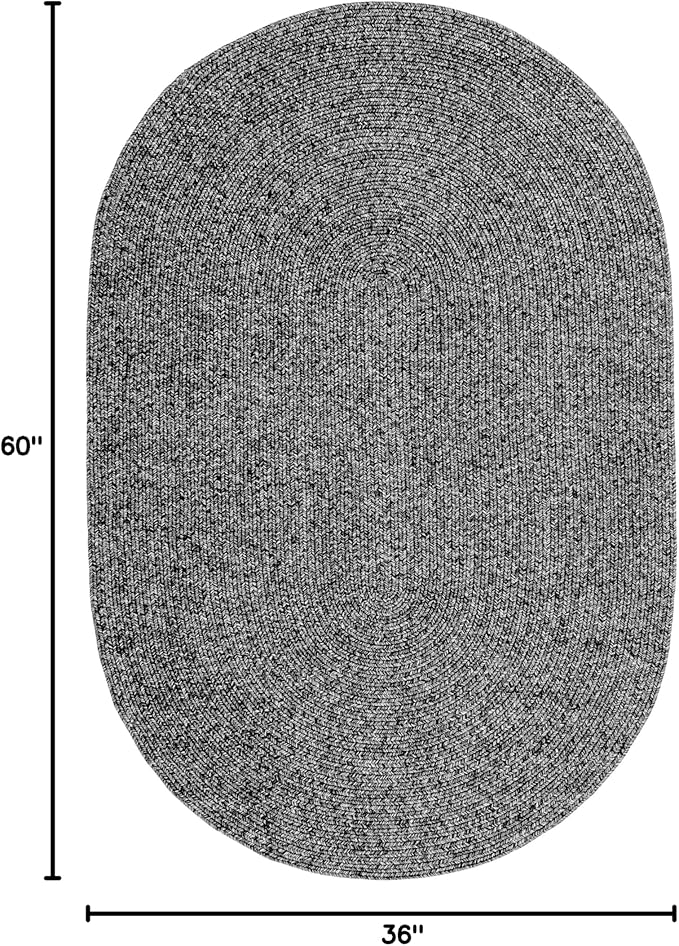 nuLOOM Oval 3' x 5' Solid Hand Braided Indoor/Outdoor Area Rug, Pet-Friendly, High Traffic, Weather Resistant, for Patio, Balcony, Bedroom, Living, Dining Room, Wynn Charcoal