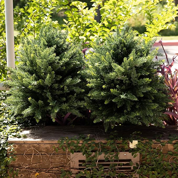 Premium 16" Diameter Artificial Cypress Topiary – Set of 2 Faux Plants with Ground Spikes – UV-Resistant, Realistic Outdoor & Indoor Greenery – Weatherproof Garden Landscaping Décor