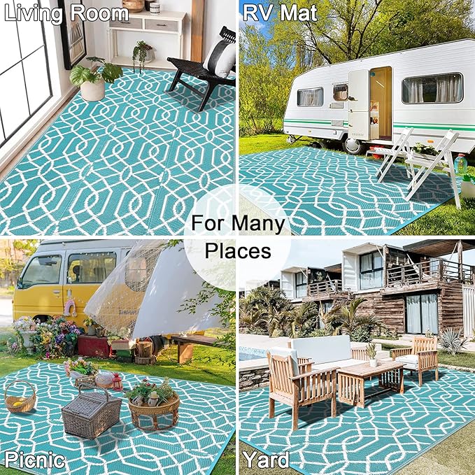 HEBE Outdoor Rug Waterproof 5x8, Reversible Plastic Straw Rug RV Camping Rug, Indoor Outdoor Patio Mat Clearance, Outside Carpet for Porch,Deck,Camper,Balcony,Backyard,Picnic