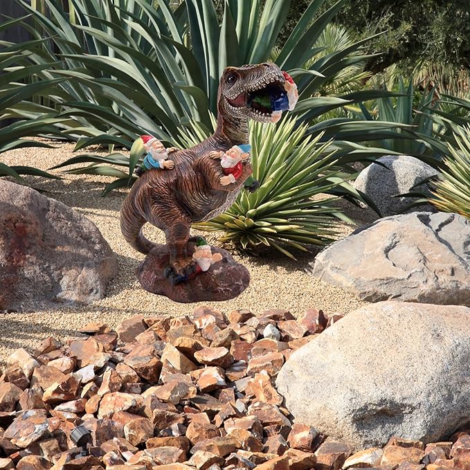 Wowser Gnome Statue: Funny Garden Figurine - Unique Home & Outdoor Decor (T-Rex), Gnome Decoration for Yard